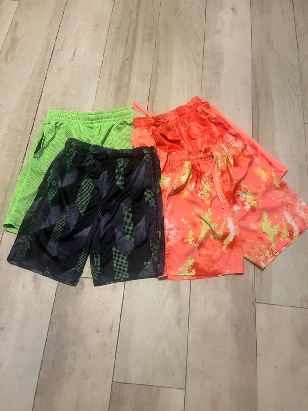 Athletic Works Kids Shorts -10/12 - Orange, Lime Green, Black, Orange tie-dye